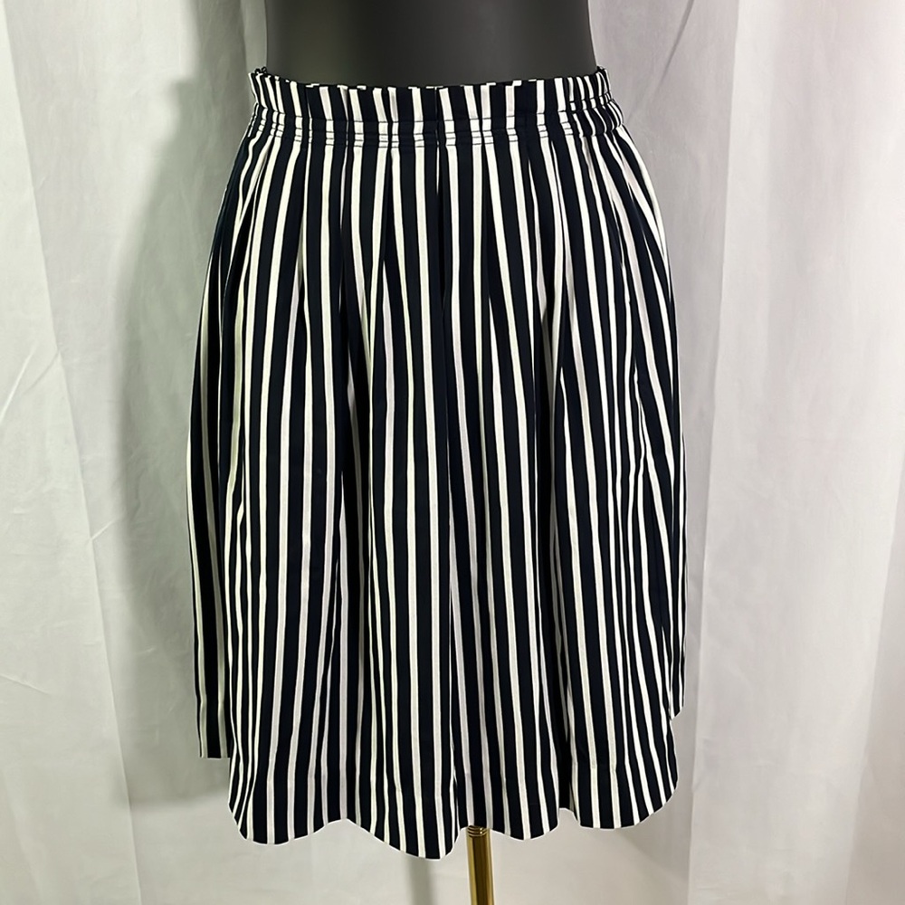 J. Crew Factory Navy & White Striped Pleated High Waist A-Line Skirt